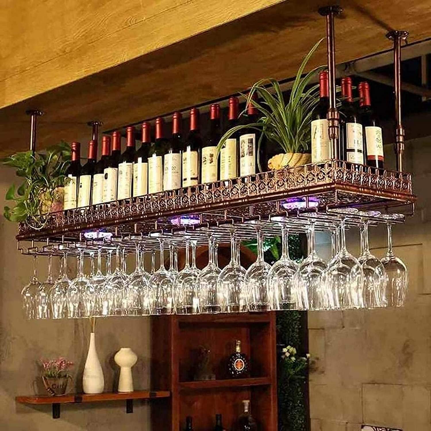 Casier à vin suspendu au plafond étagère amateurs de vin meuble de bar