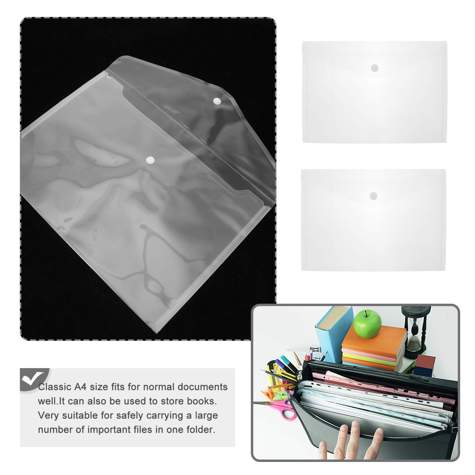 40Pcs Buste di Plastica Sacchetti di File di Cartelle di File con Bottone a Pressione A4 Dimensione Chiaro Documento per I Documenti