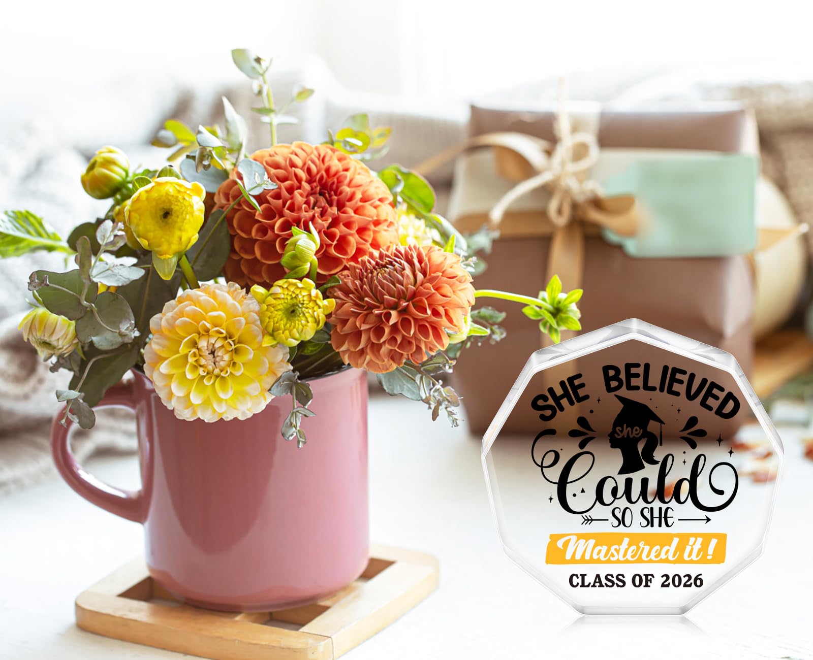 WaaHome Masters Degree Graduation Gifts 2026 - She Believed She Could So She Mastered It Graduation Gifts for Her Girls Women Daughter, Class of 2026 Masters Graduation Keepsake and Paperweight