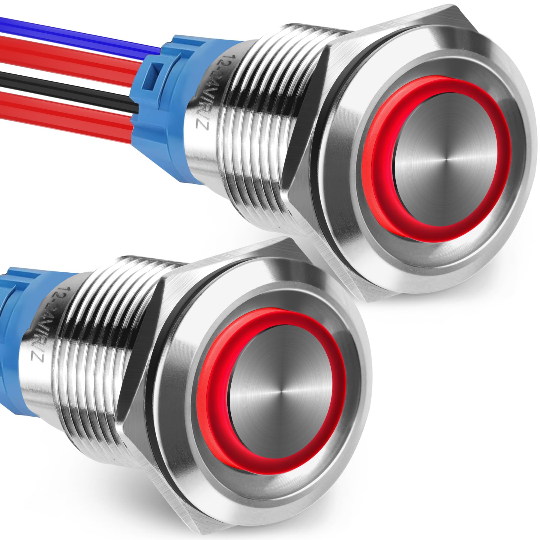 Acegoo 19mm 12V ON/Off Switch 5A Push Button SPST Switch Backlite Self-Locking for RV Boat Truck Automotive Lighting, 7” Pre-Wired Pigtail 3/4” Drill