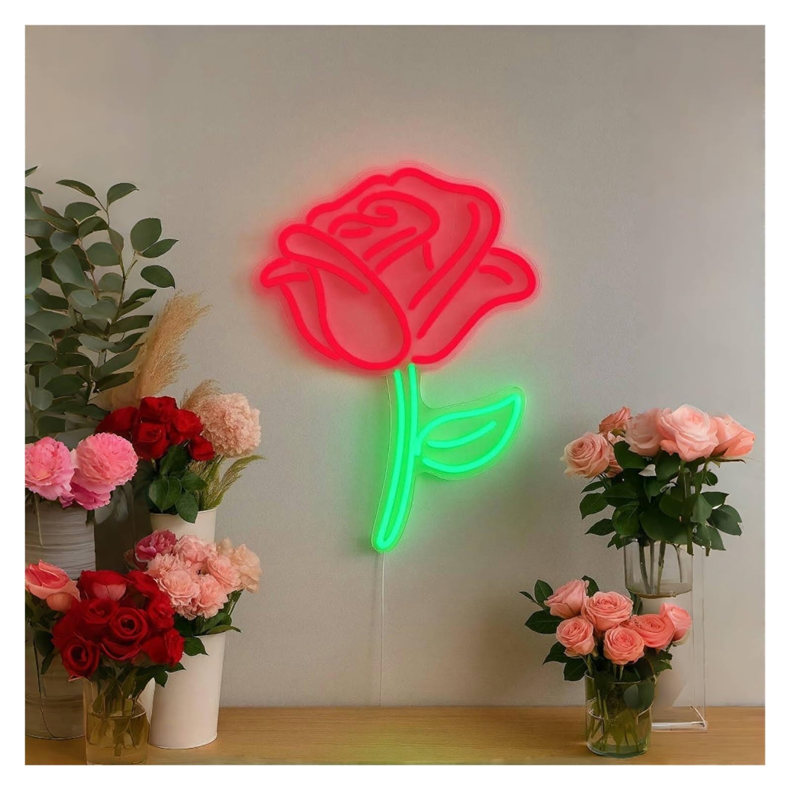 RONGCH Hanging Art Signs Rose Neon Sign, Suitable for Home, Shop, Or Studio Decor with Dimmable 51cm(A)