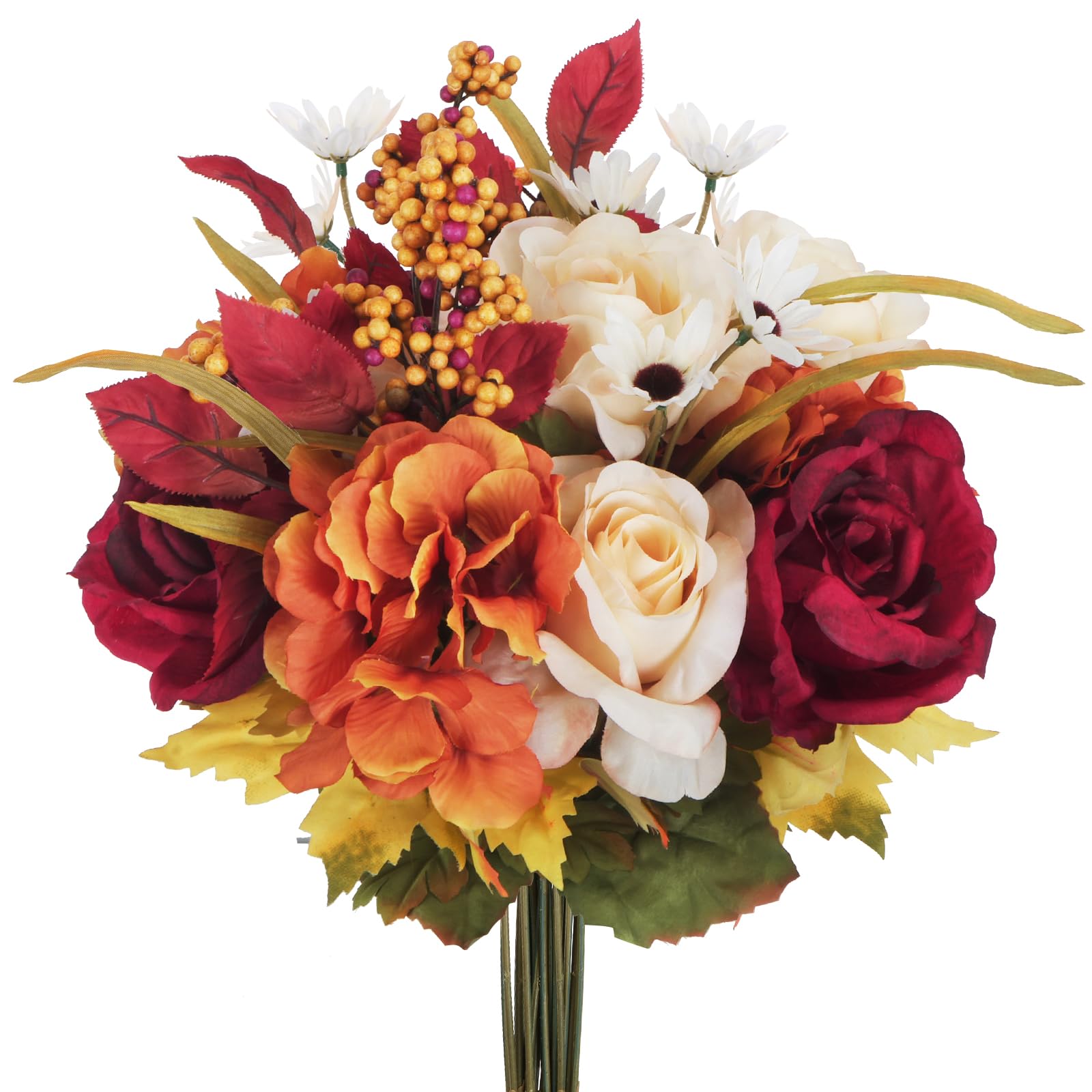 LXYANW 2PCS Ramo de Flores Artificiales de Otoño, Ramo de Rosas Artificiales Hortensias Artificiales Flores Artificiales Ramo de Flores de Seda de Otoño para Boda Casa Jardín Fiesta Mesa Herbstrose,