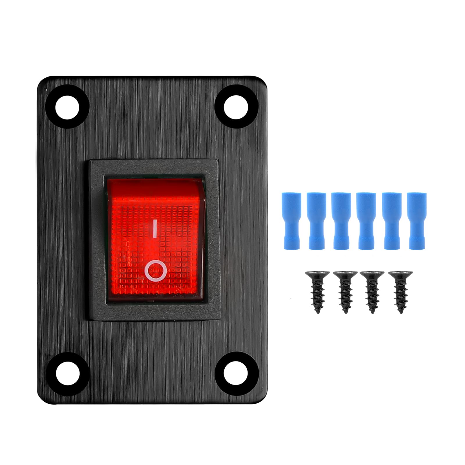 GUETNEU 1Pcs Red LED KCD4 Boat Rocker Switch 2-Position 4-Pin DPST Panel Switch 16A 250VAC 20A 125VAC, with 6pcs FDFD2-250 Blue Terminals, CE