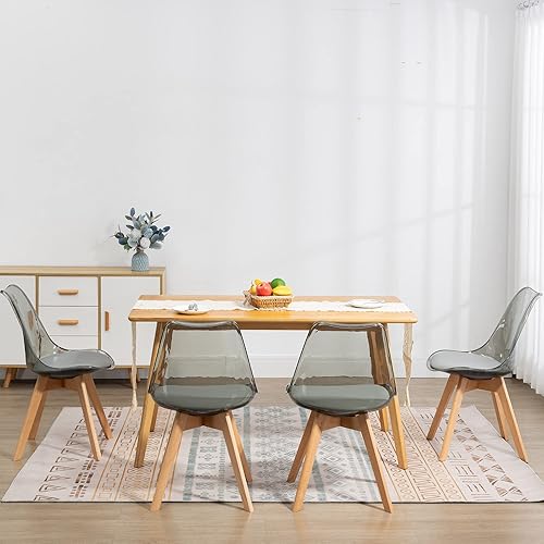 Miniatura 36 de ANOUR Juego de 4 sillas de comedor, modernas sillas de comedor de acrílico transparente con asiento de cuero sintético y patas de haya macizas,