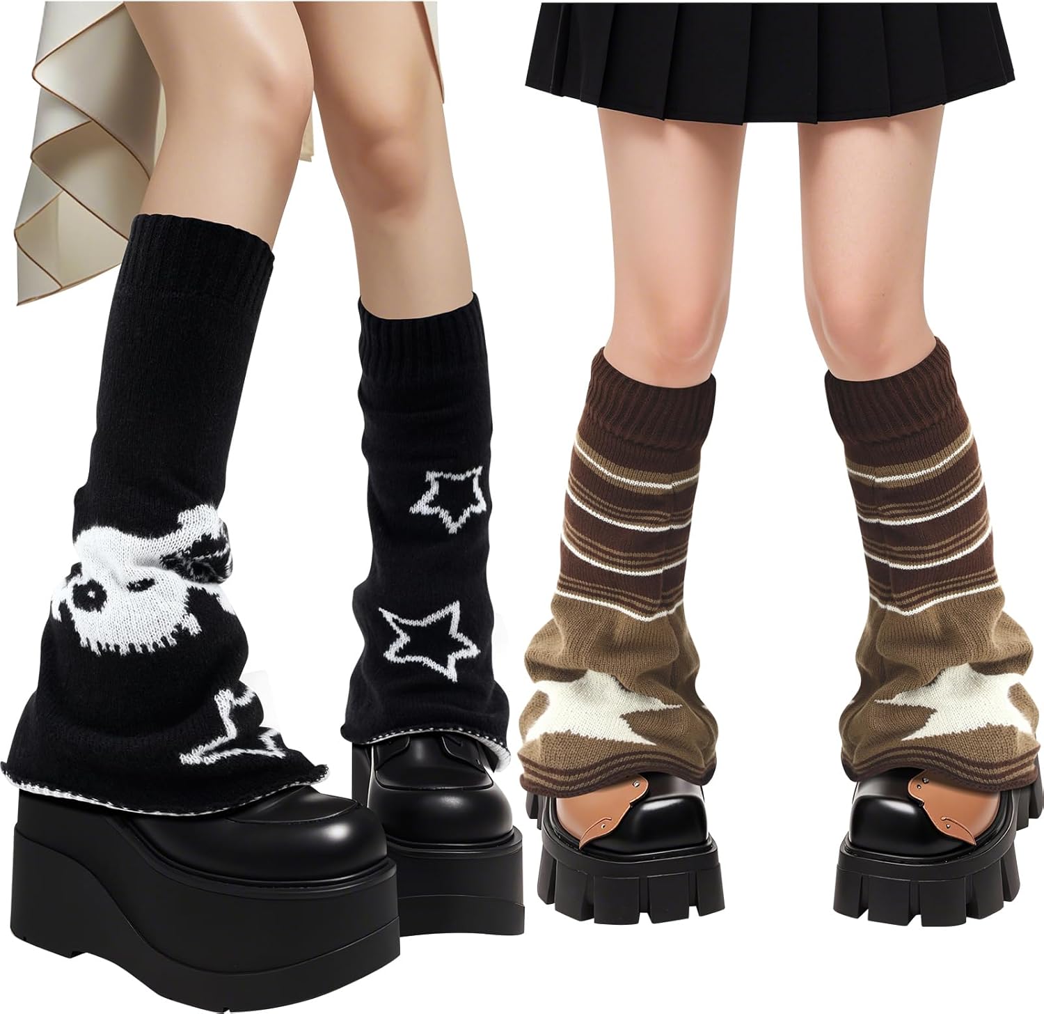 Shyyween 2 Pairs Star Y2k Leg Warmers for Girls Kawaii Harajuku Knitted ...