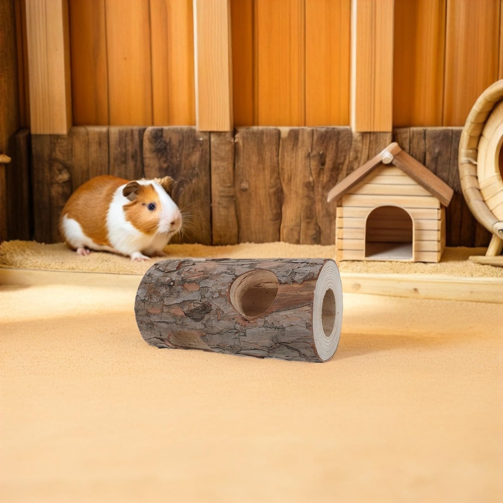 Sosoport Cueva Escondite para Reptiles de Madera de Pino Natural, Tronco Hueco de 20 Cm 3 Orificios, Resistente a Inmersión Prolongada y Fácil Mantenimiento para Acuarios y Terrarios