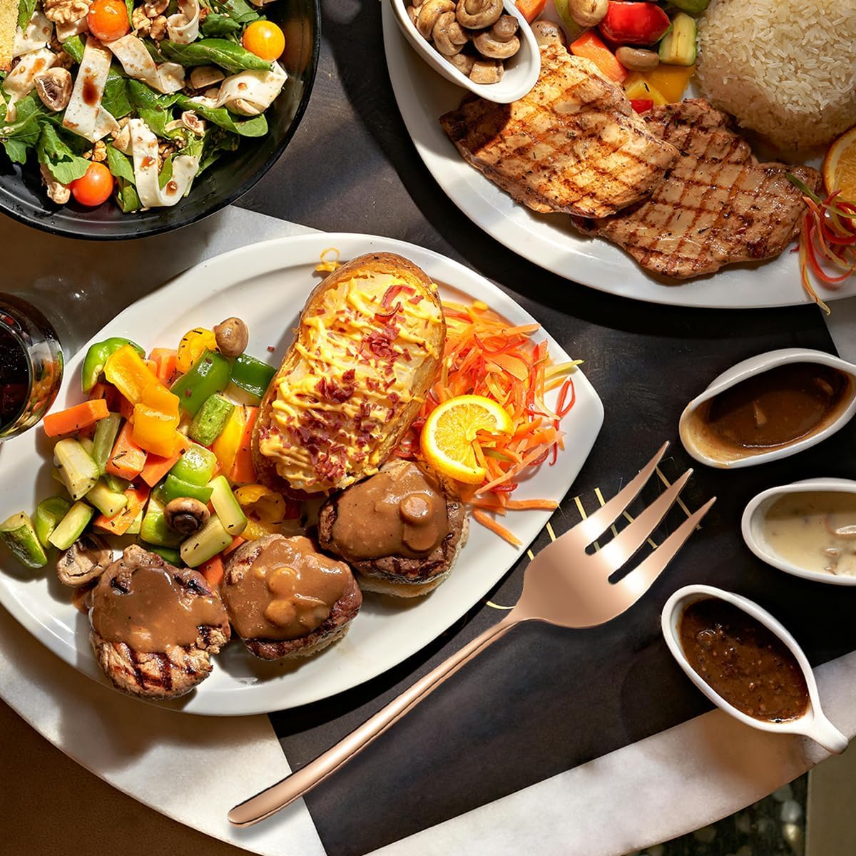 Copper Meat Fork 1 Piece, Stainless Steel Forks Silverware Set, Cold Meat Fork for Home, Kitchen or Restaurant, Dishwasher Safe