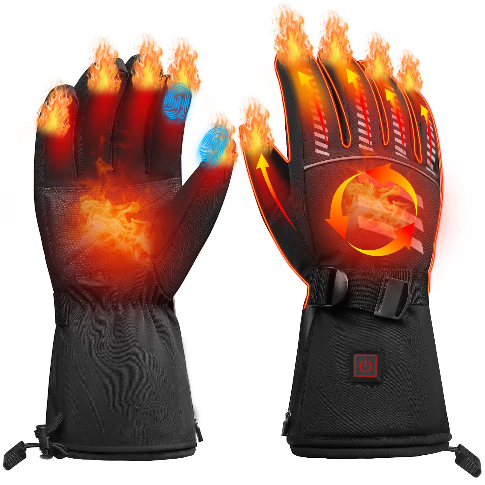 Gants Chauffants Rechargeables 7.4V 3000mAh - Gants de Ski et Moto Chauffants Homme Femme - 3 Niveaux de Chauffage, Imperméables, Tactiles - pour Randonnée, Chasse, Randonnée Hivernale