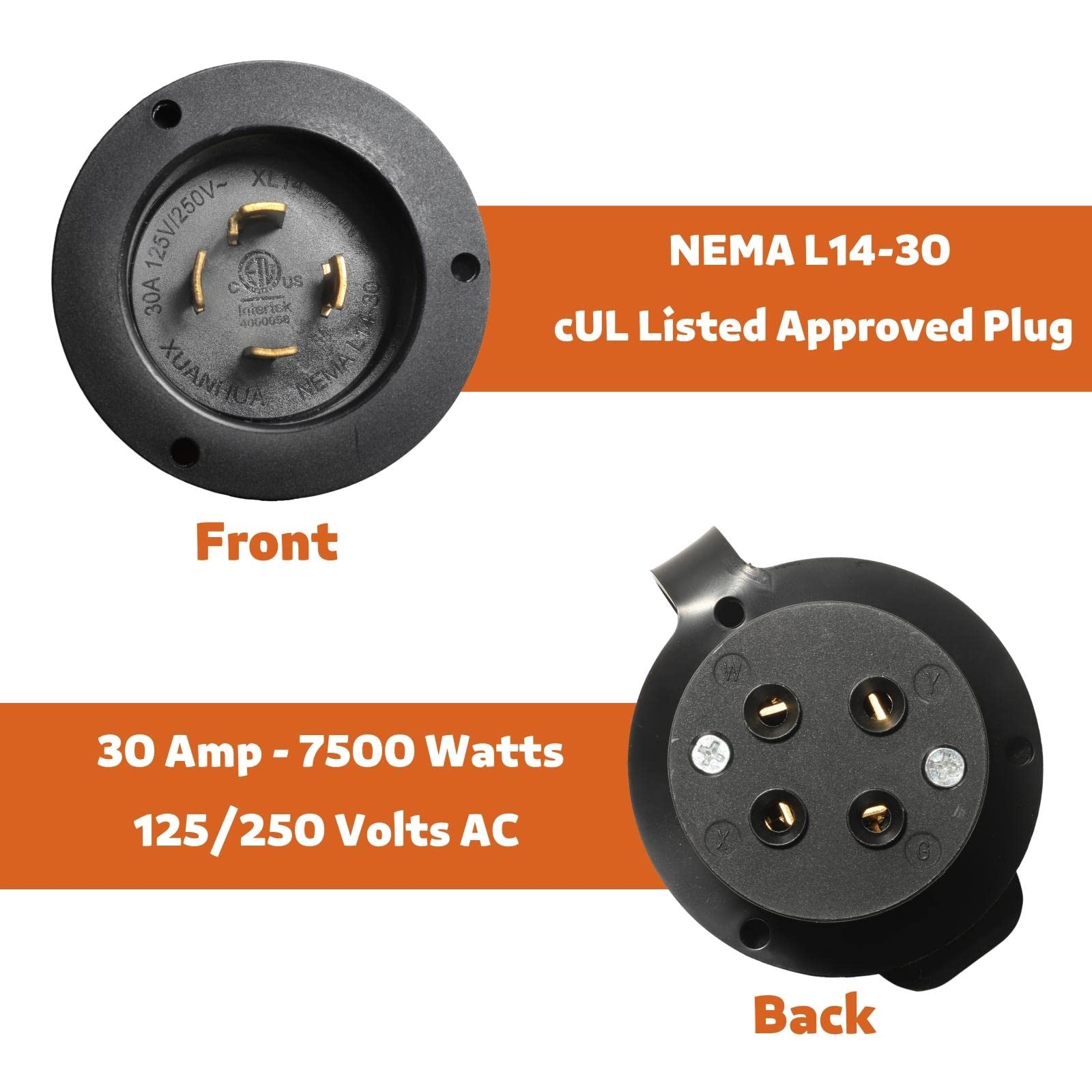 Pack Of 6 NEMA L14-30 Locking Flanged Inlets, 30A 125/250V AC – Grounding Power Connector