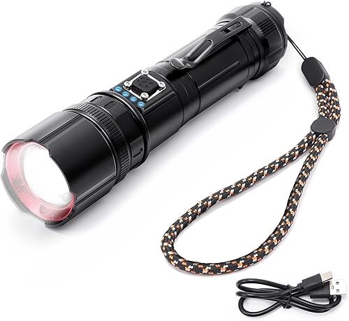 Linternas recargables de alto lúmenes, luz táctica portátil, 160000 lúmenes, linterna LED súper brillante, impermeable, con cable USB, 5 modos de
