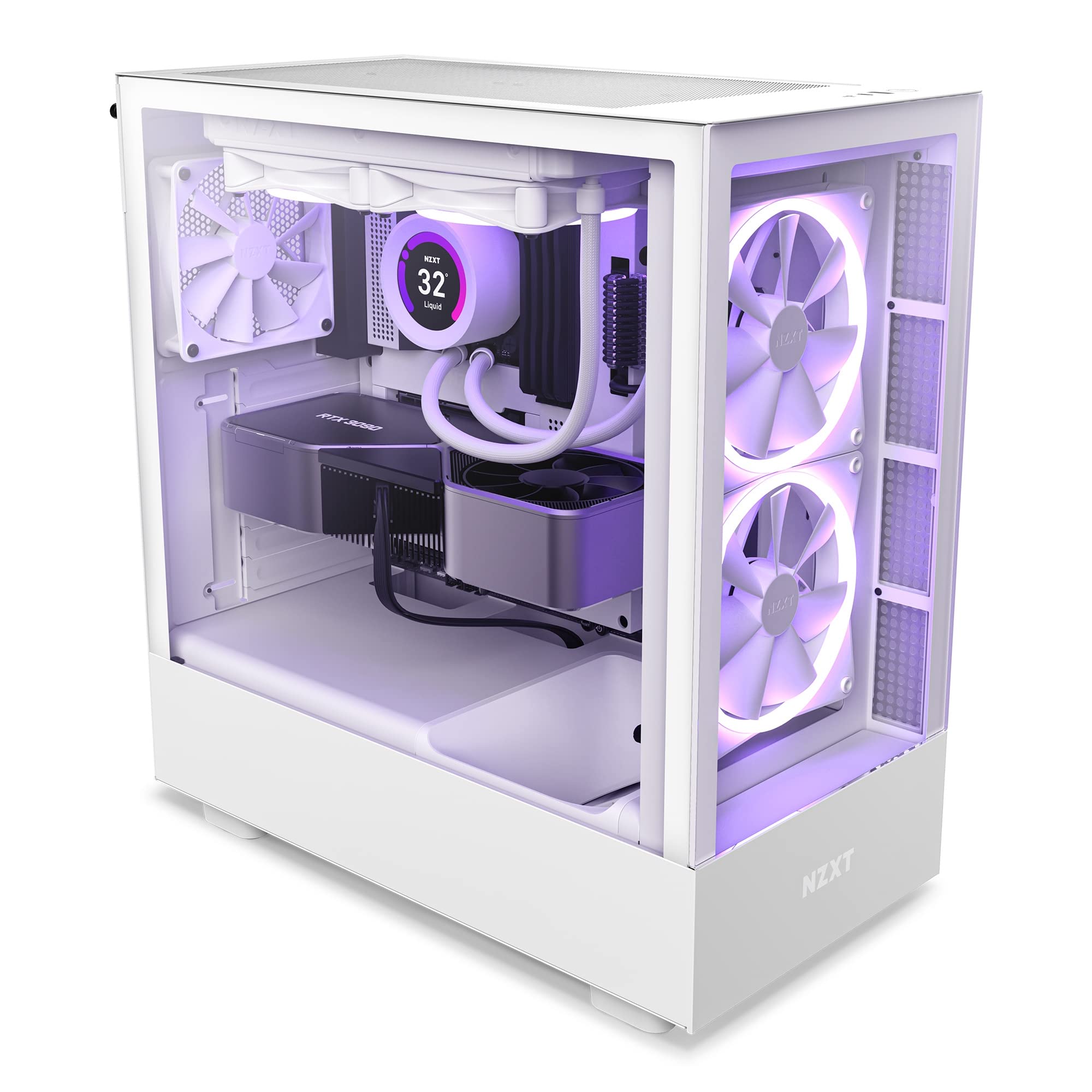 NZXT H5 Elite Compact ATX Mid-Tower PC Gaming Case – Built-in RGB Lighting – Tempered Glass Front and Side Panels – Cable Management – 2 x 140mm RGB Fans Included – 280mm Radiator Support – White