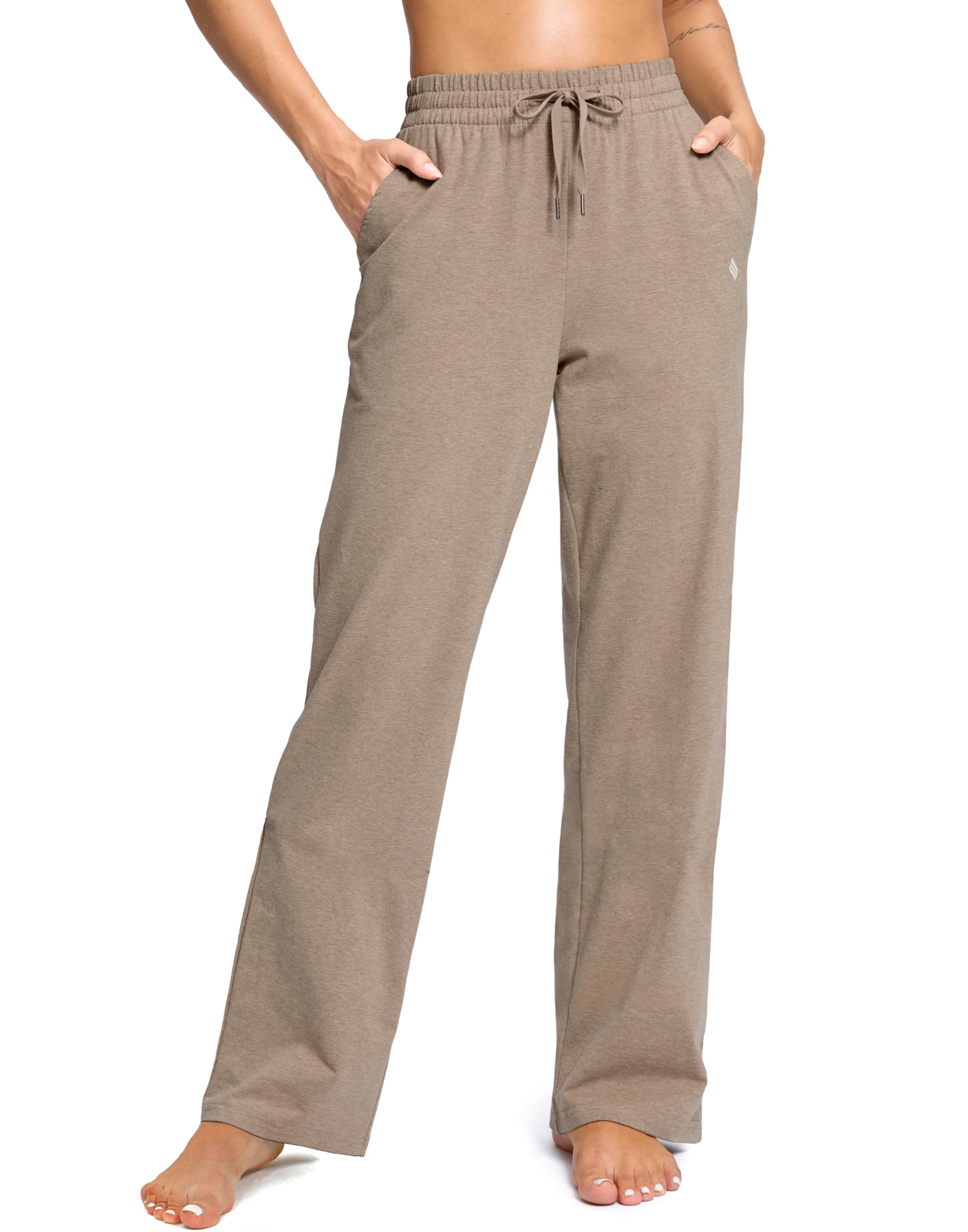 SANTINY 31"/33"/35" Women's Tall Cotton Sweatspants Lounge | Pockets, Yoga, Open Bottom, Sweat Pants for Women, Casual, Walking Pants — Khaki by Amazon