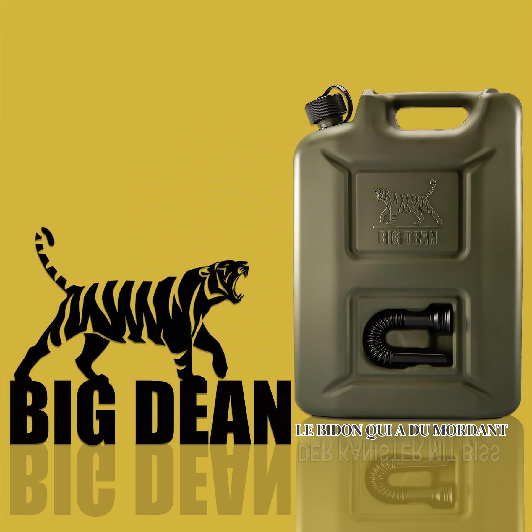 BigDean Lot de 5 bidons d'essence de 20 l en vert olive avec bec verseur flexible – Bidon de carburant pour essence et diesel – Bidon de réserve – Fabriqué en Allemagne