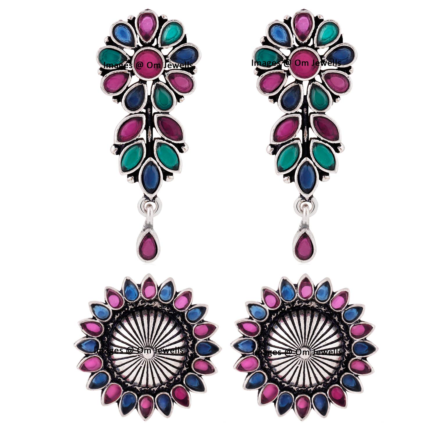 Om Jewells Rhodium Oxidise Jewellery Metal Alloy Kundan Stone Studded Dangling and Stud Earrings for Women (CO1000346, Multicolour), Combo of 2 (B08L9P4PKV) Amazon Price History, Amazon Price Tracker