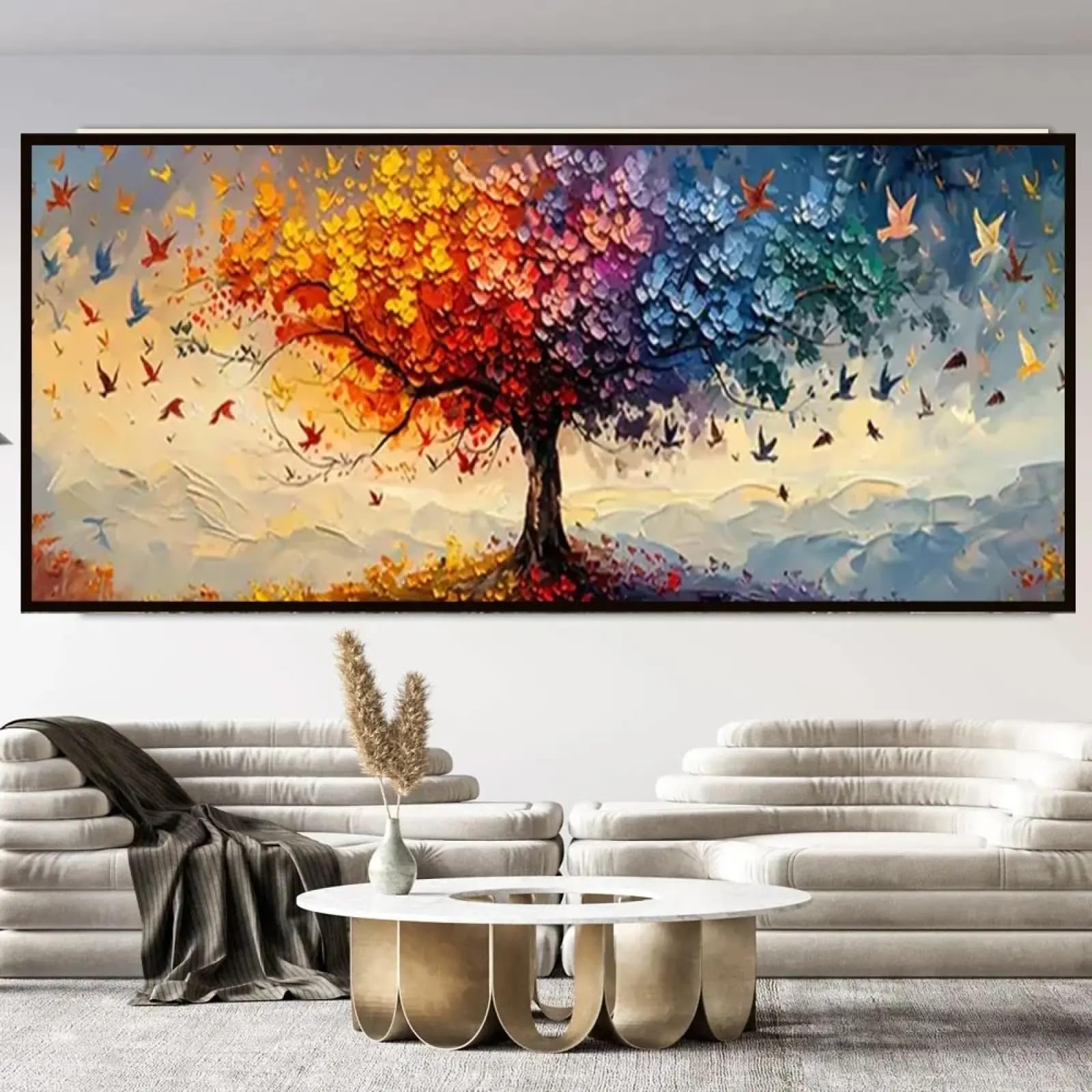 YUSUZHU Impresión artística en lienzo y póster de gran tamaño con árbol de la vida, imágenes geométricas, decoración clásica de pared para cocina, para sala de estar, 30 x 90 cm, con marco