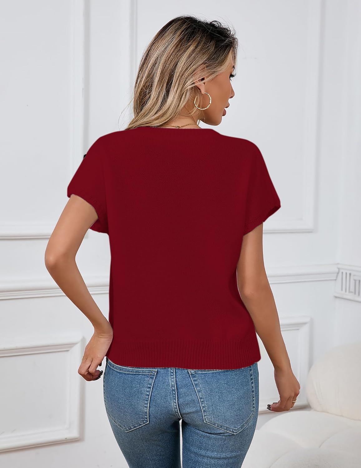 Womens Cute Flower Cap Sleeve Sweater Vest Spring 2025 Lightweight Ribbed Knit Crewneck Knit Top - Image 3