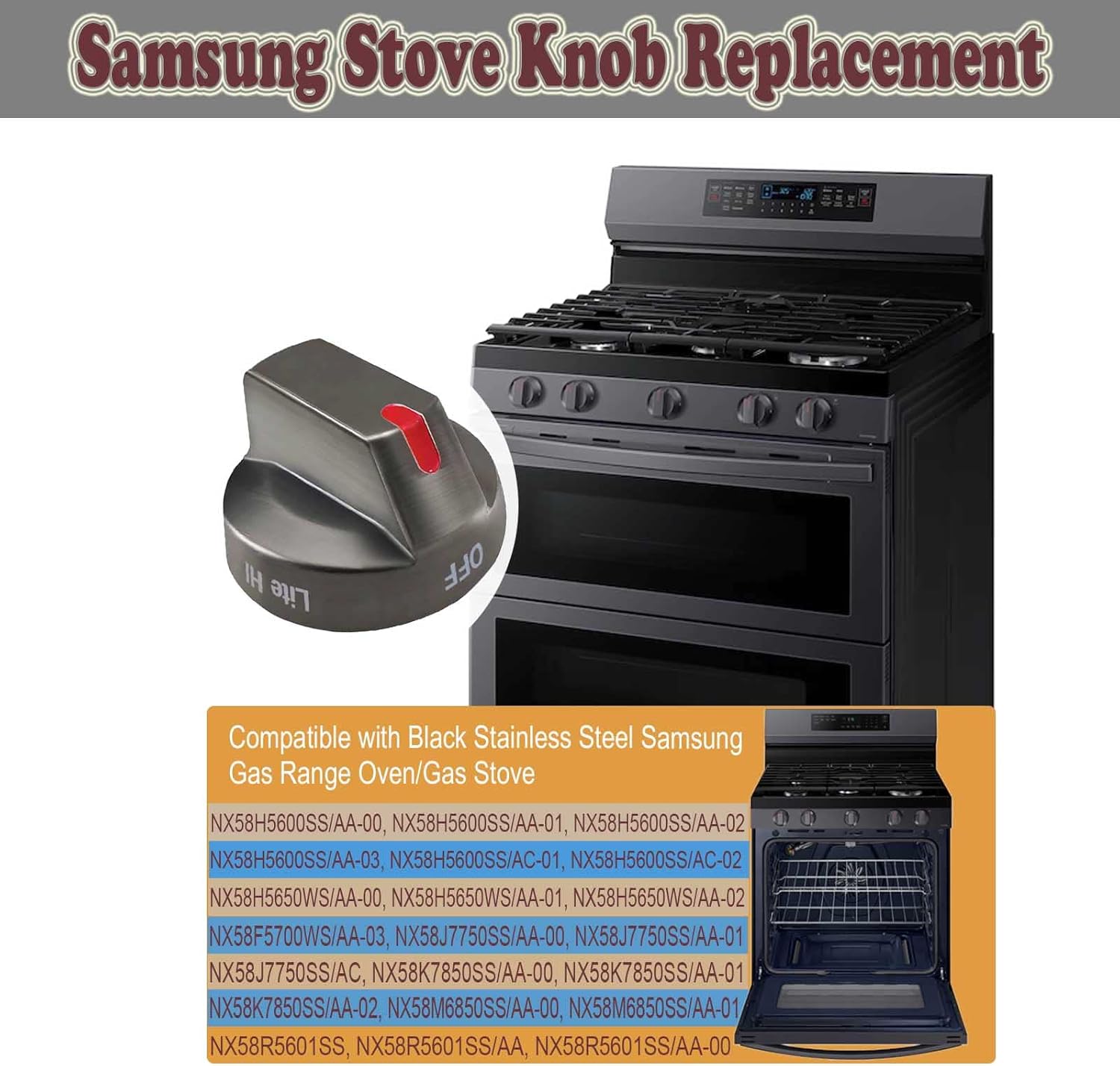 𝙐𝙥𝙜𝙧𝙖𝙙𝙚𝙙 𝗦𝗮𝗺𝘀𝘂𝗻𝗴 𝗦𝘁𝗼𝘃𝗲 𝗞𝗻𝗼𝗯 Replacement | Gas Range Oven Burner Stove Knob for Samsung NX58M6850SG, NX58J7750SG, NX58J5600SG, NX58K7850SG NX58K7850SG - 5 Pack
