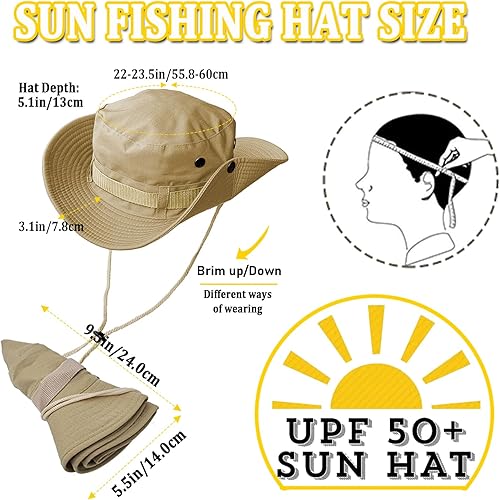 Miniatura 26 de Taeku Sombrero para el sol, sombrero unisex de ala ancha, protección solar, transpirable, sombrero Boonie para pesca, senderismo, jardinería, safari