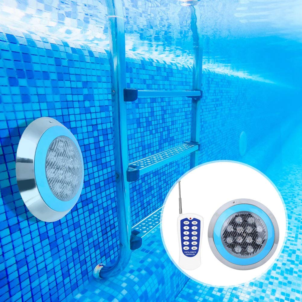 AUNMAS wasserdichte Schwimmbadleuchte 12LED 12W AC12V Schwimmbadwandleuchte mit Fernbedienung IP68 Unterwasserleuchten
