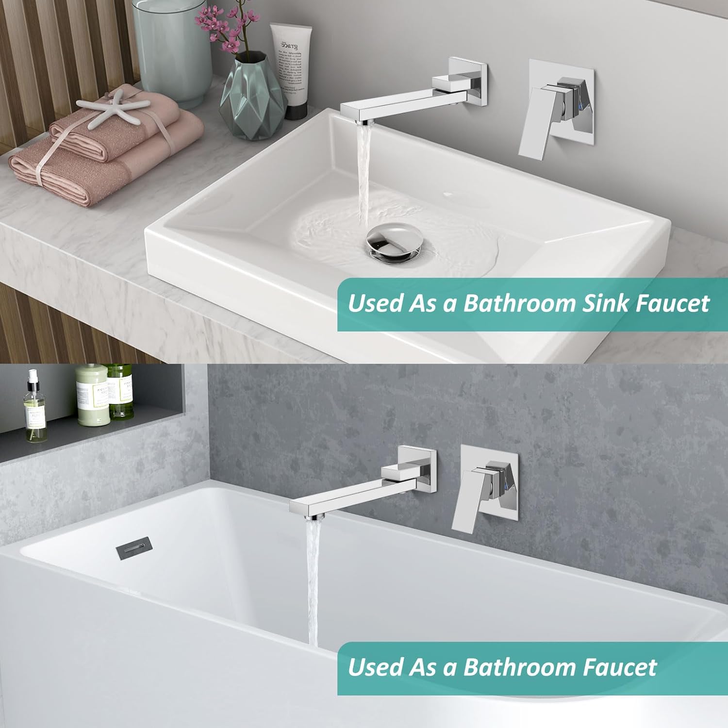 Aolemi Wall Mount Bathroom Faucet Wall Mounted Bathtub Faucet Single Handle Tub Filler with Rotating Spout Brass Rough-in Valve Included,Polish Chrome