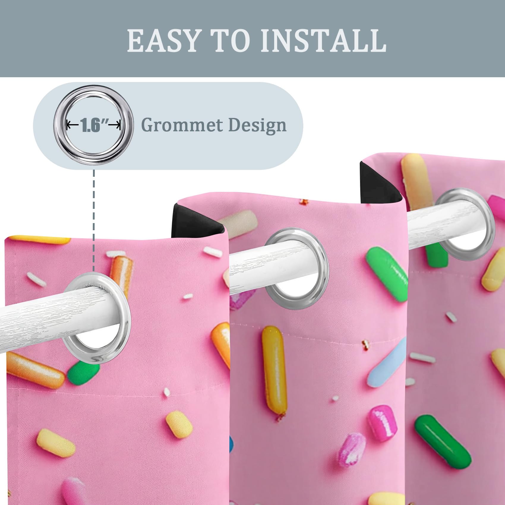 Zuckerstreusel Vorhänge, Kinder Rosa Dessert Verdunklungsvorhänge mit Ösen, Vorhang Blickdicht für Wohnzimmer Schlafzimmer Dekoration, Gardinen mit Muster, 2er Set, H 260 x B 140 cm #S492