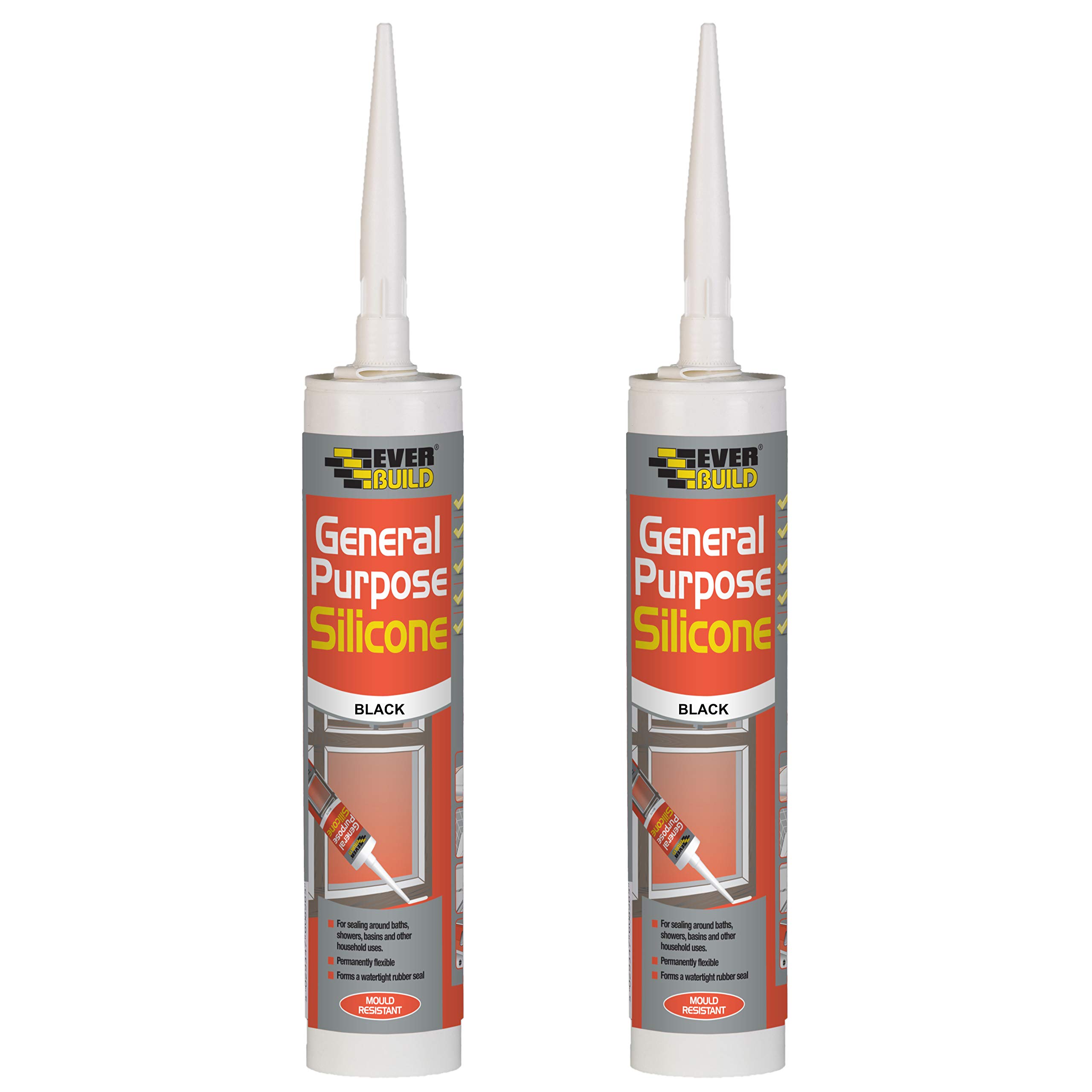 Everbuild 2 X General Purpose Silicone Black 310ml EVBGPSBL