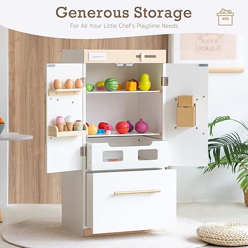 Miniatura 2 de Refrigerador de cocina de madera  Máquina de hielo interactiva, almacenamiento de doble puerta e imanes creativos para refrigerador, refrigerador de