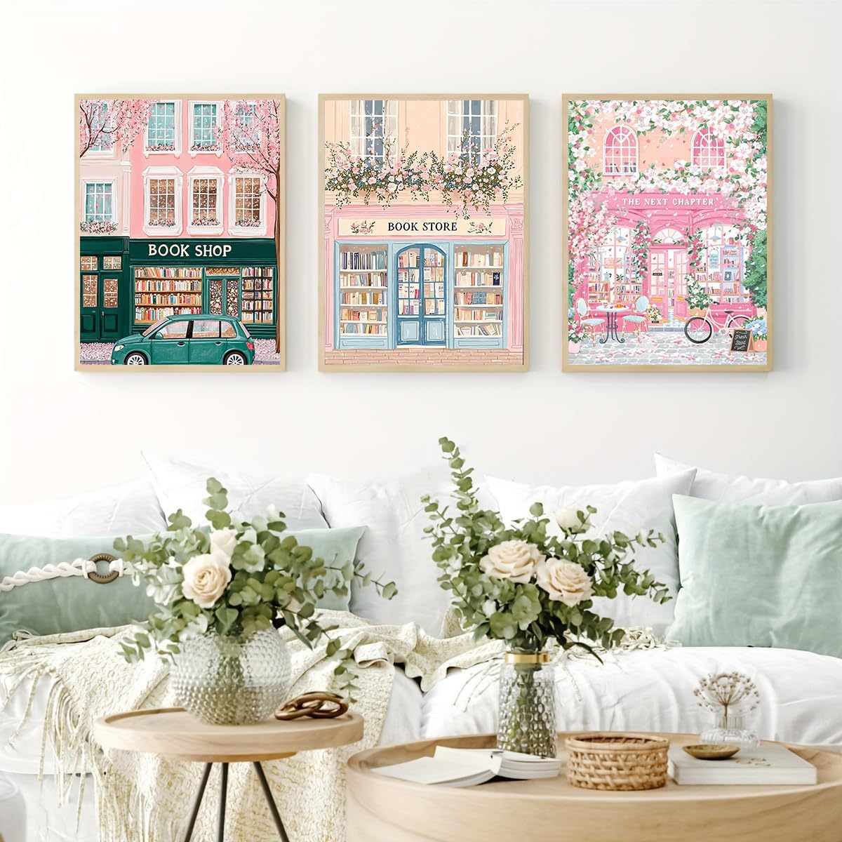 3 Pack Bookstore Diamond Art Kits for Adults, 5D DIY Pink Book Shop Diamond Painting Kits for Beginner, Diamond Dots Full Drill Crafts for Gem Art for Adults Home Wall Decor for Boys Girls 12x16 inch