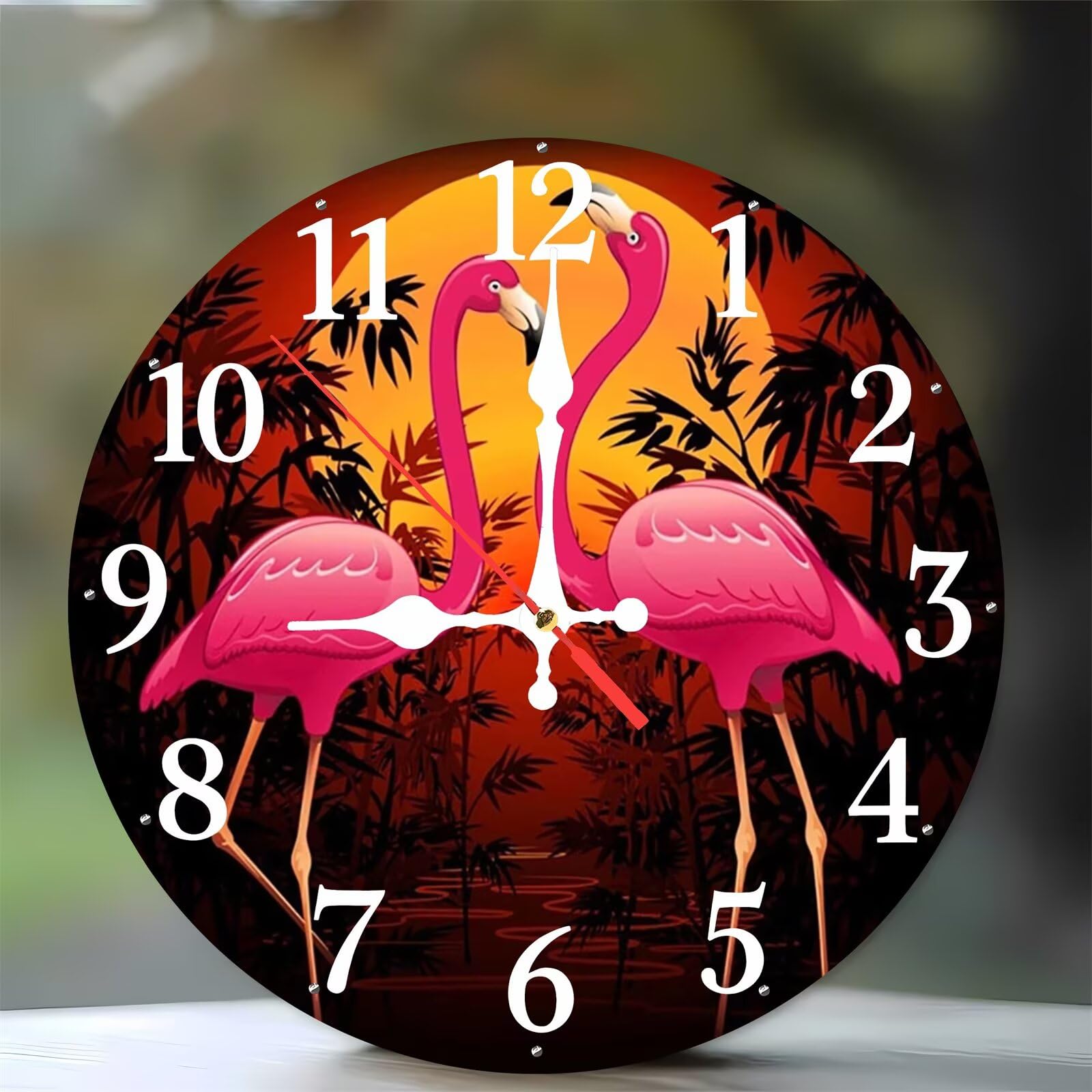 Horloge murale de cuisine et salon paysage flamants roses moderne
