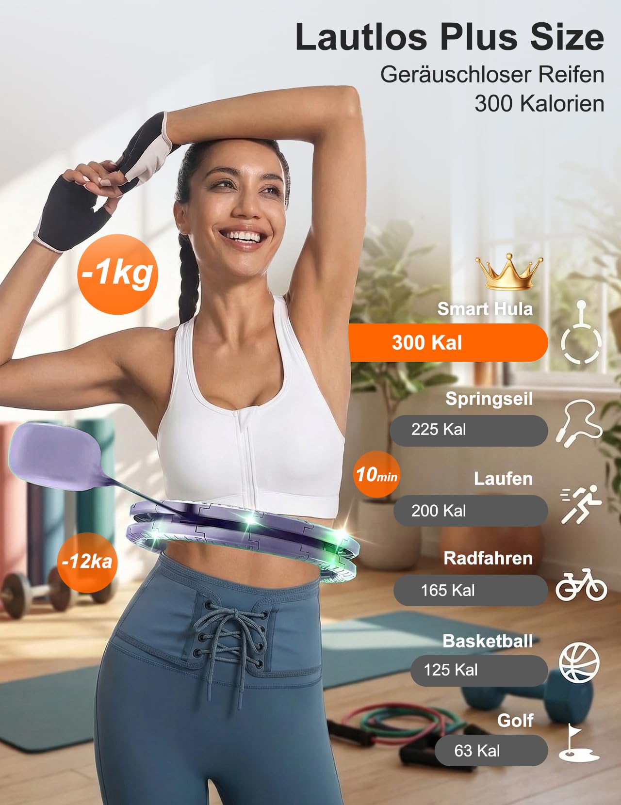 Smart Hula Hoop zum Abnehmen, 18 segmentig mit Taillenband Leiser Fitnessreifen mit 350g Gewichtskugel Zähler für Erwachsene Anfänger fällt Nicht herunter hulahuppreif zum abnehmen mit Gewicht
