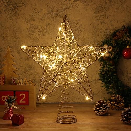 Miniatura 9 de Toyvian Estrella para decoración del árbol de Navidad, decoración de Navidad, alambre iluminado, estrella de árbol de Navidad para adorno de árbol
