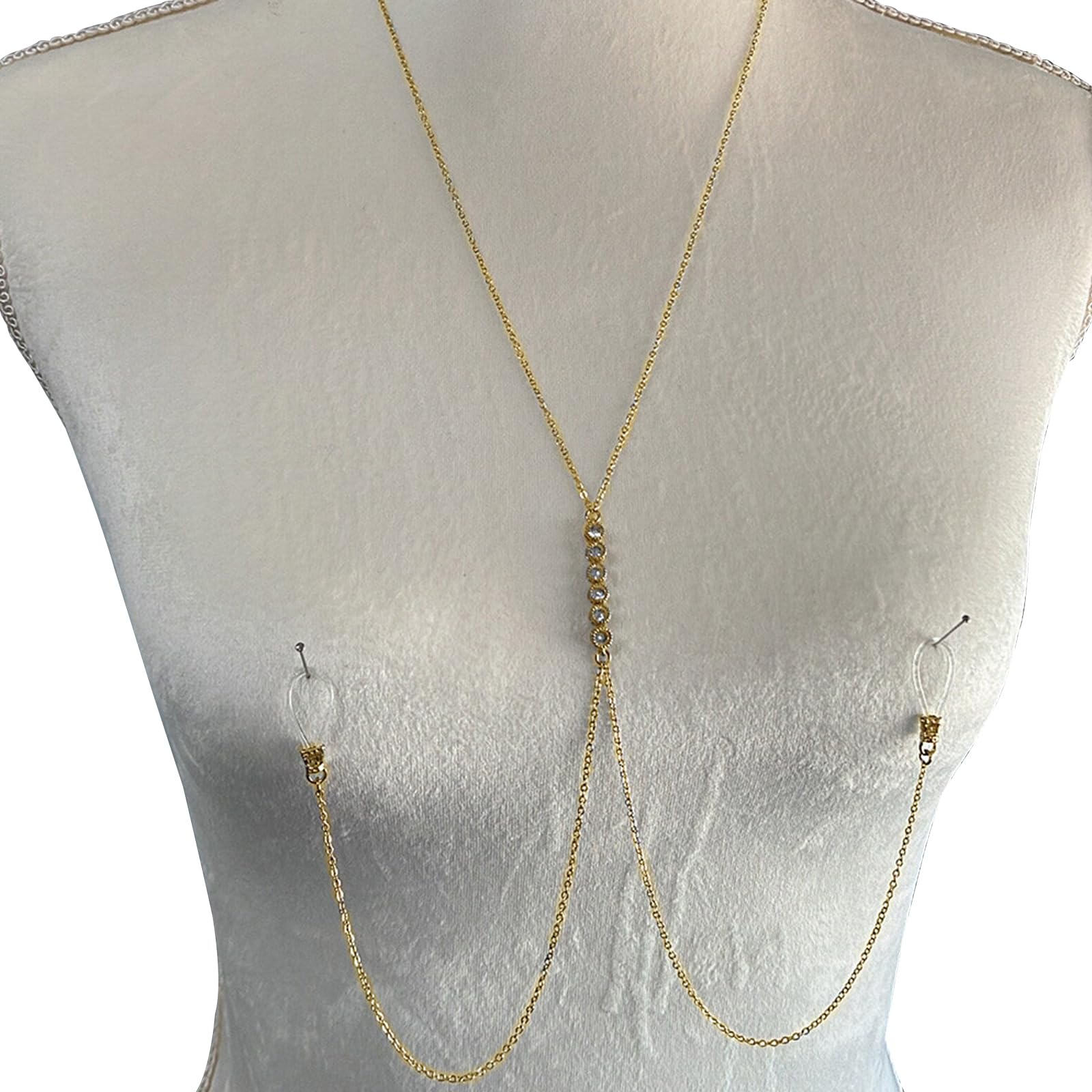 Rhinestone Bra Body Chain Jewelry Non Piercing Nipple Chain Necklace Crystal Chest Chain Sexy Lingerie Nipple Jewelry Rave Body Jewelry for Women: Gold
