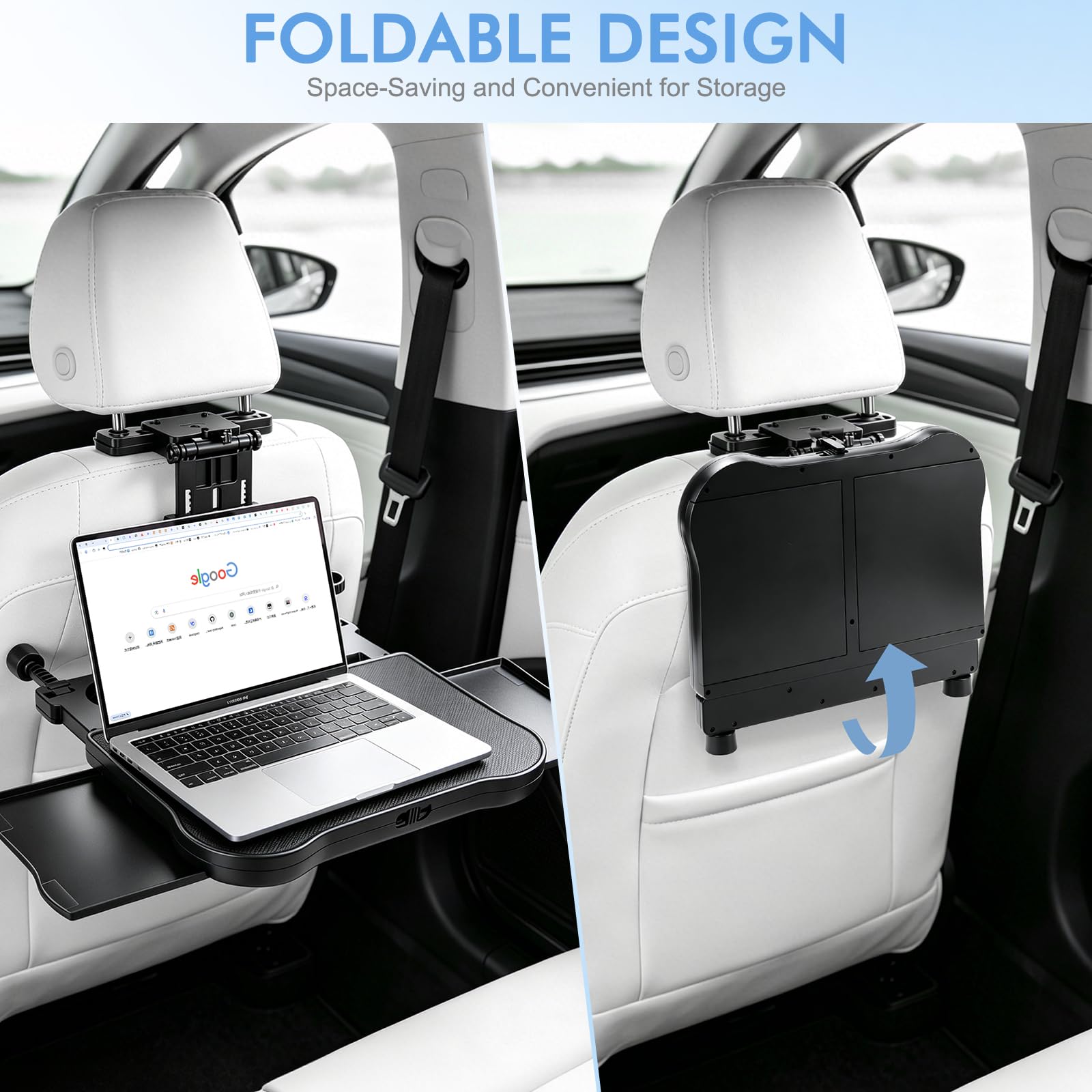 Tavolino Auto, Tavolo Da Pranzo Per Sedile Posteriore Passeggero con Portabicchieri e Supporto, Telescopico, Pieghevole, per Bambini, Viaggi, Lavoro, Pasti (Portata 20kg)