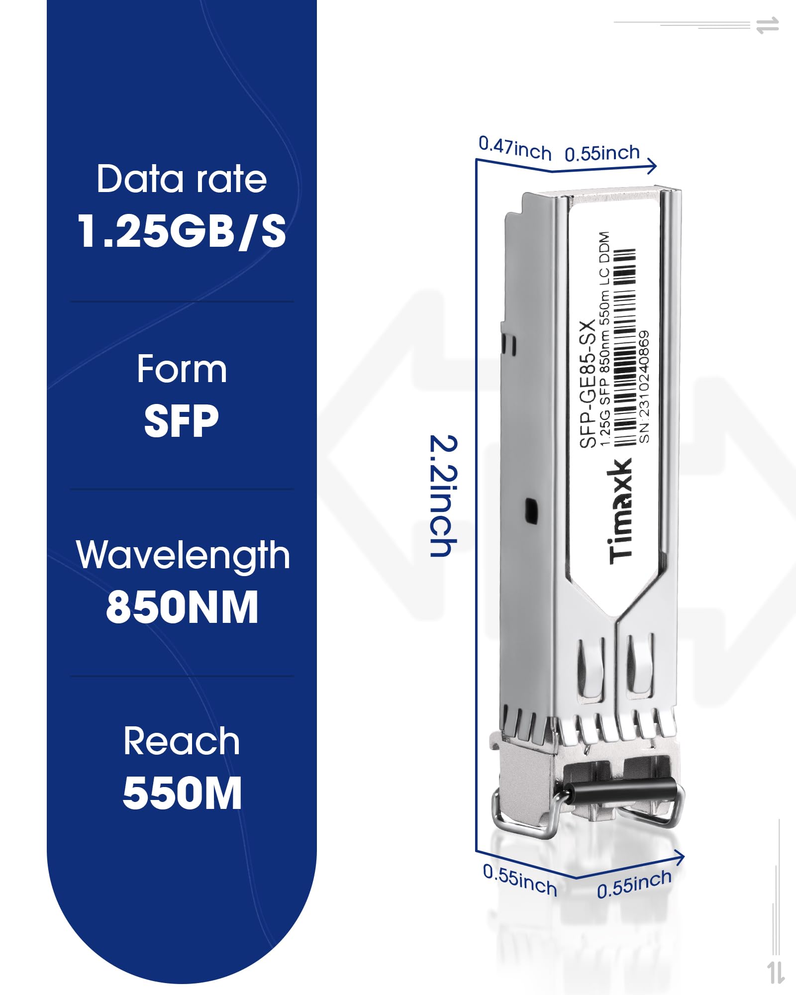Timaxk 1.25G SFP 1000Base-SX, 850nm MMF, up to 550 Meters, LC Multi Mode 1G Fiber Transceiver Modular for Cisco, Meraki, Ubiquiti UniFi, Mikrotik, Intel, Netgear, D-Link, Qnap, Linksys and More