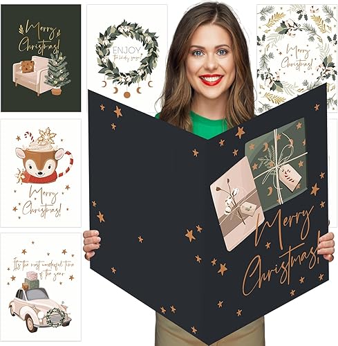 Miniatura 1 de Zhanmai 6 tarjetas de felicitación jumbo de Feliz Navidad de 14 x 20 pulgadas, libro de invitados gigante, tarjeta de regalo de Navidad, tarjeta de
