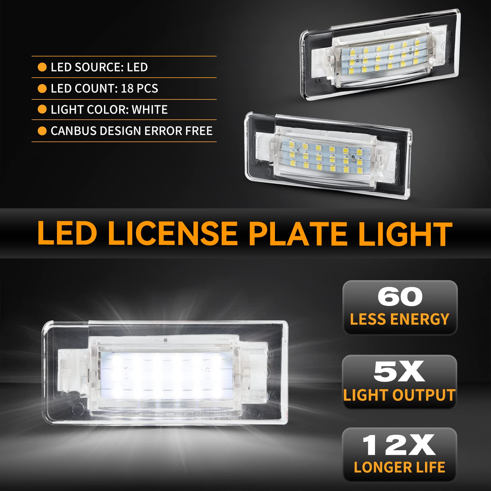 LED Audi TT 2 Lampes Plaque Immatriculation LED 6000K Pour Audi TT 8N 1999-2006 - Blanc Pur, Étanches, Sans Erreur OBD Lampe Plaque Immatriculation