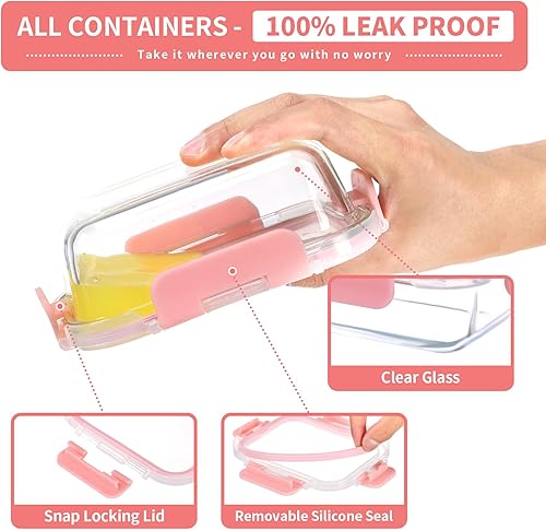 Miniatura 3 de Contenedores de vidrio para preparación de comidas, paquete de 12, recipientes de vidrio de 22 onzas con tapas, herméticos, resistentes a fugas,