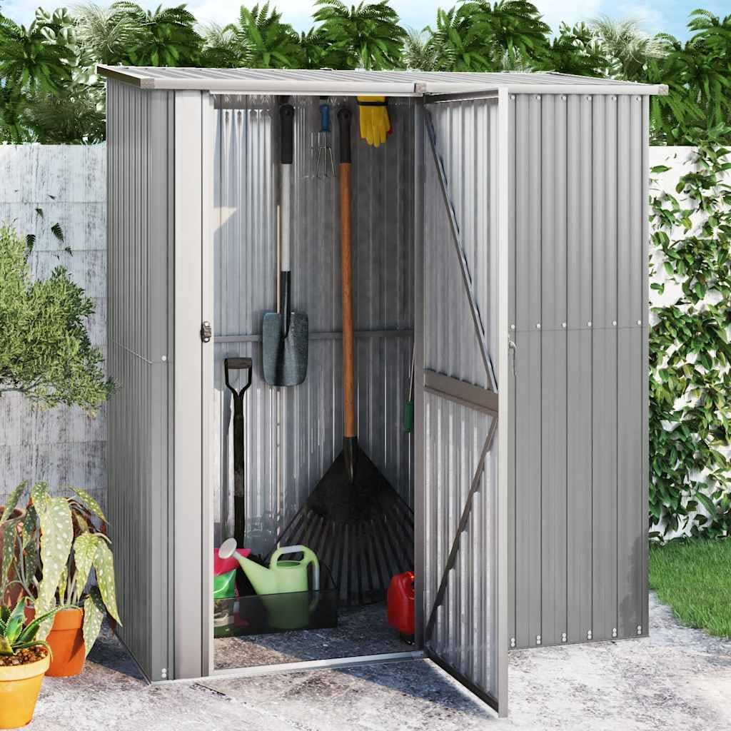 Geräteschuppen Grau aus verzinktem Stahl 180,5 x 97 x 209,5 cm Schrägdach abschließbar für Werkzeug Rasenmäher Fahrrad Gartenlagerung wetterfeste Ordnung