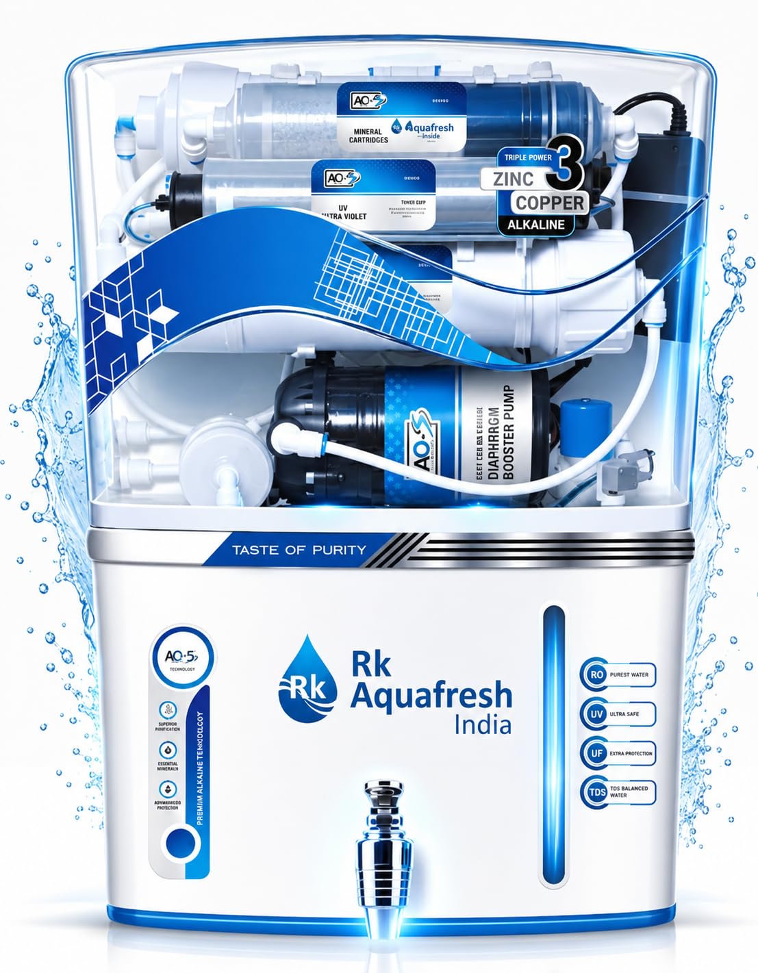 Aqua Z Pure Ro water Purifier RO+UV+COPPER+ZINC 10 Stages Purification. Advance MTDS and HTDS Membrane, Suitable for all type water with 1 Year Warranty. (AQUA Z PURE-picture-10