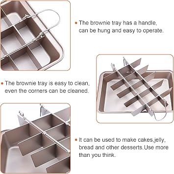 WSNB Brownie Pan, 18 Pre-Slicer Carbon Steel Baking Pans, Brownie Cutter, Brownie Tray with Oil Brush, Pre-Cut Square Molds for Oven Baking Cupcakes, Fudge & Chocolate 12 X 8 X 2 inches
