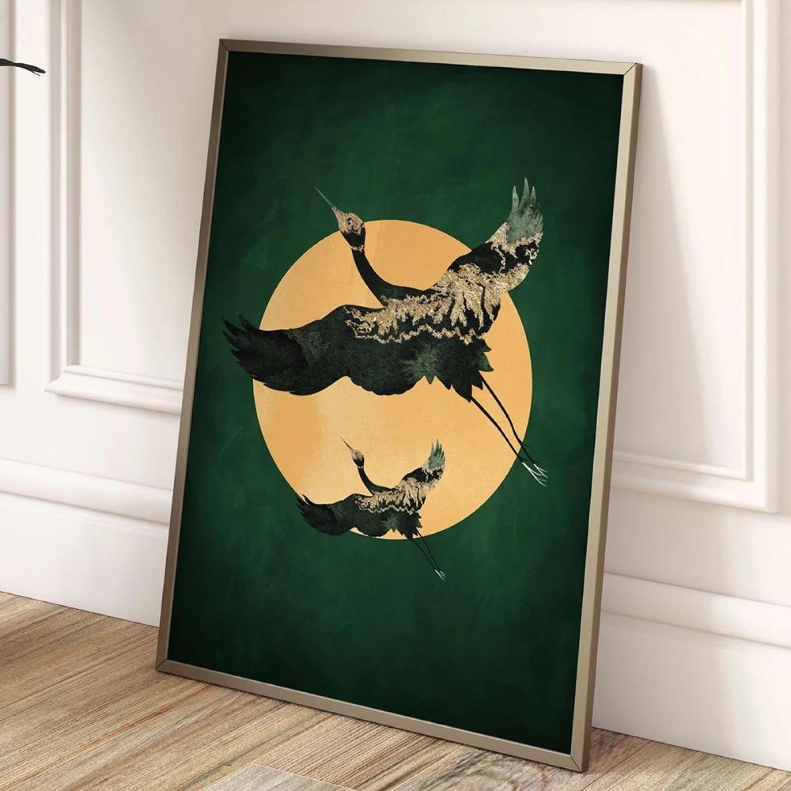 Baibexing Abstract Green Flying Birds Canvas Painting Posters Prints Wall Art Picture Home Decor A8 21X30Cm Unframed