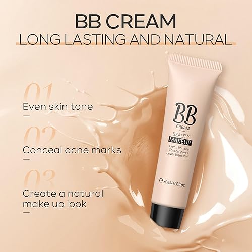 Miniatura 2 de BB Cream, crema hidratante teñida BB adecuada para piel clara, base y corrector de cobertura completa, unifica el tono de la piel, sin aceite,