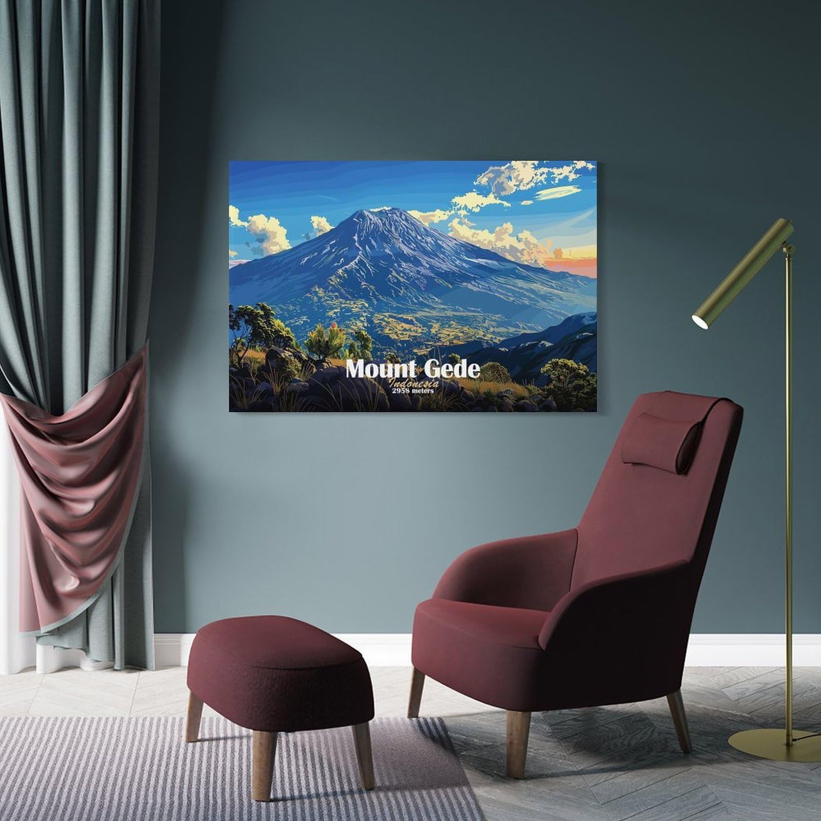 Junmoney Mount Gede, Indonesia Canvas Wall Decor, 24x36inch(60x90cm), for Home Office, Desk Area Or Studio, Wall Art That Adds Style to Work Areas