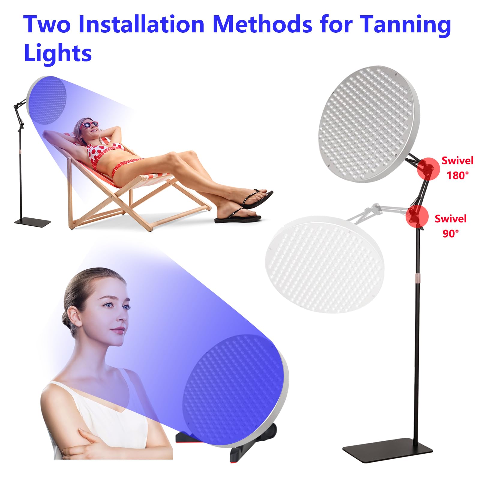 Solarium para el Hogar, 50 W 225 LEDs 460 NM Lámpara de Bronceado con Soporte Ajustable y Plegable, Bronceado Facial luz Diurna para el Hogar uso Doméstico