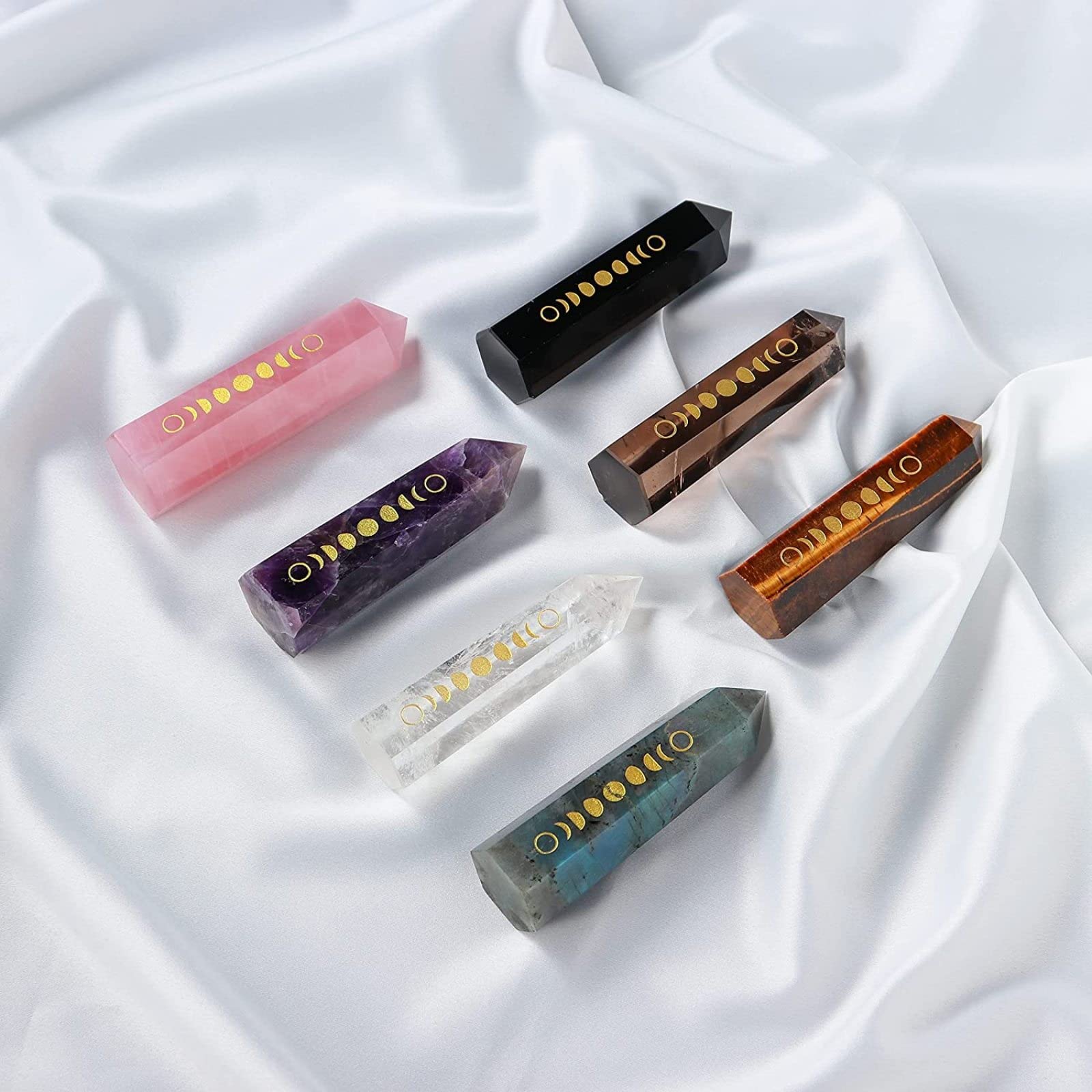Bacchette di cristallo curative Bacchetta prismatica sfaccettata fase 6 lunare Meditazione Reiki Energy Chakra Stone, Cristalli di quarzo naturali per Reiki, Chakra,Tiger'sEye