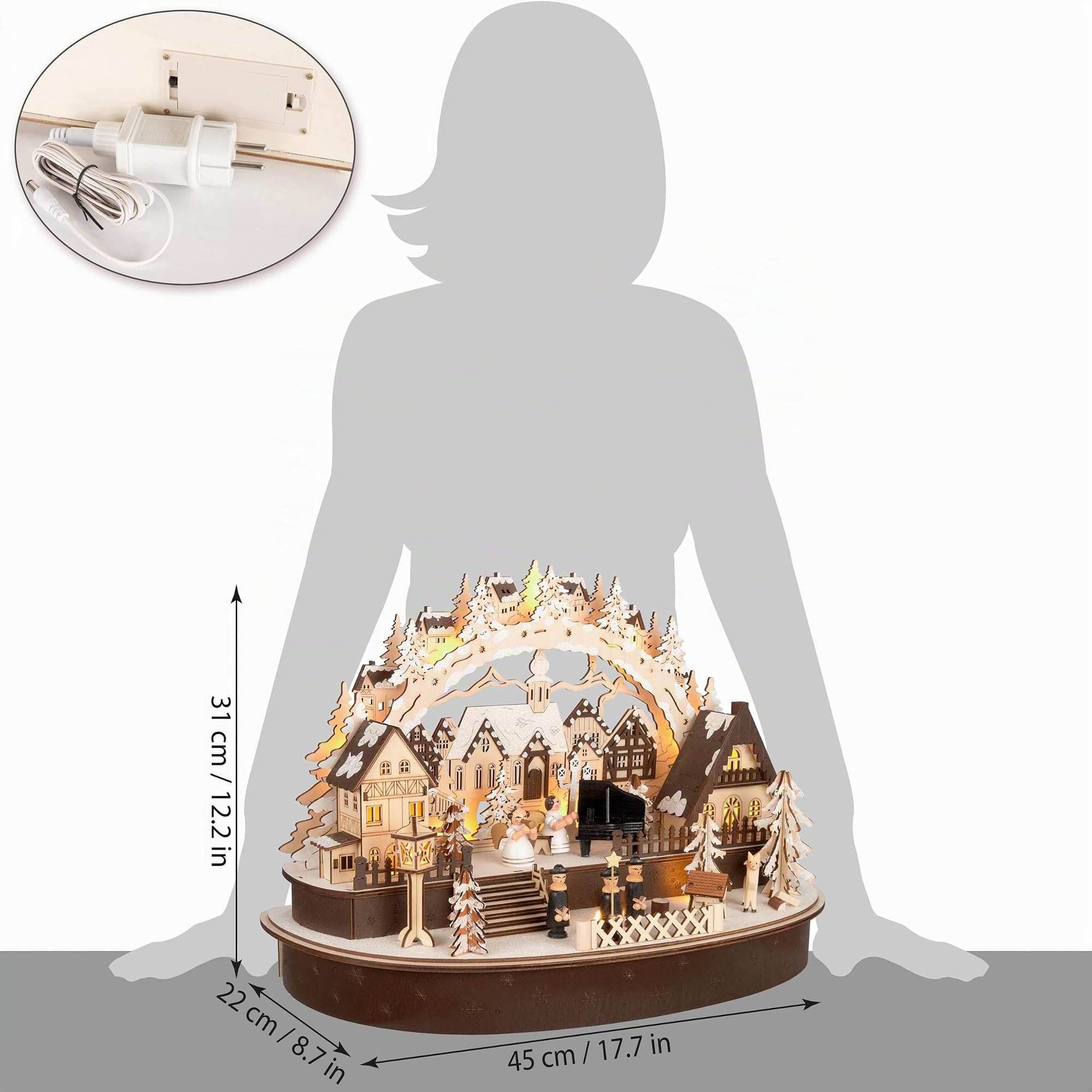 Brubaker 3D Lichterbogen - LED Schwibbogen - Das große Konzert im Weihnachtsdorf 2026 - Weihnachtsbeleuchtung aus Holz Natur - 31 x 45 x 22 cm - Handbemalte Weihnachtsdeko für Tisch & Fensterbank
