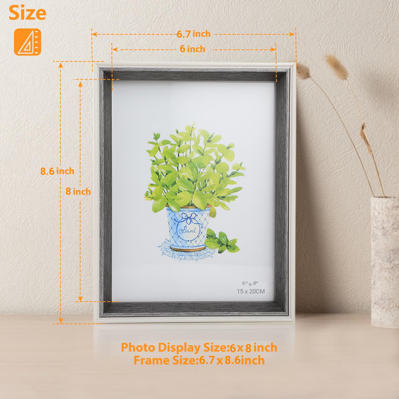 Anhow Set di 3 Cornici per Foto da 15x20 cm (6 x 8 Pollici), Cornici per Foto per la Decorazione con Foglio Acrilico Trasparente Infrangibile - Grigio Scuro / 3 Pezzi