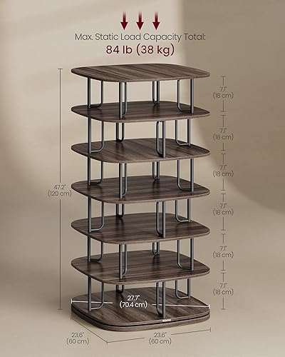 Miniatura 2 de VASAGLE Zapatero de 7 niveles, torre giratoria para zapatos, organizador de armario de zapatos, estante para zapatos, 28-35 pares, 23.6 x 23.6 x