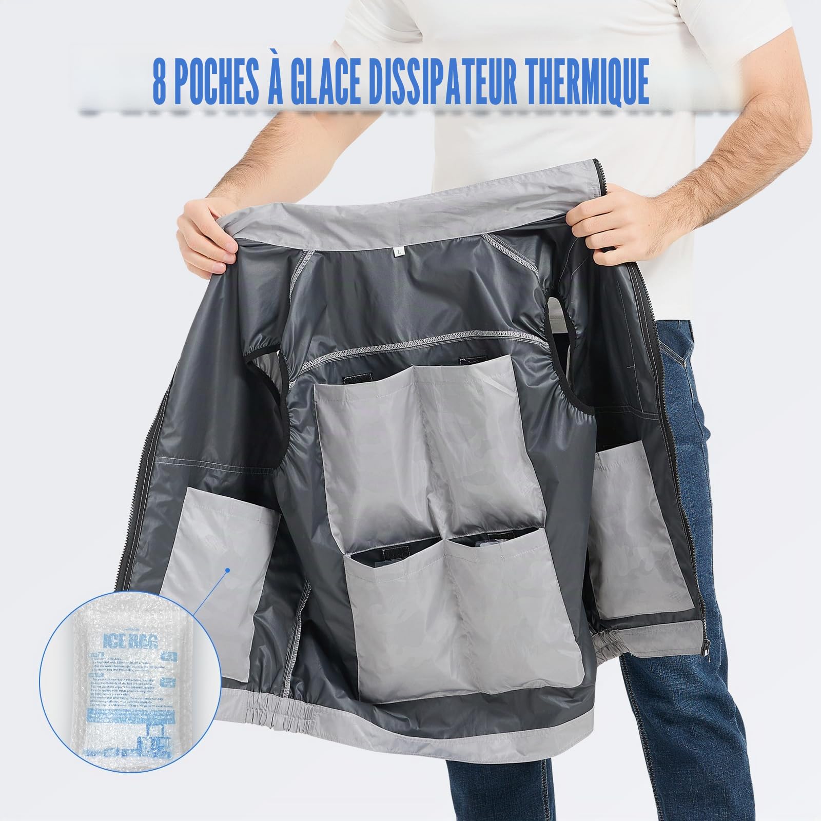 Veste Réfrigérante Pour Hommes Et Femmes - Gilet De Glace Pour Le Travail En Plein Air Par Temps Chaud - Veste Réfrigérante Pour L'été, Taille XL, Couleur Gris Allemand