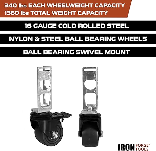 Miniatura 3 de Iron Forge Tools Ruedas giratorias de almacenamiento resistentes  Juego de 4 ruedas de bloqueo de 3 pulgadas 1360 libras. Capacidad para estanterías